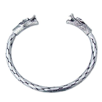 Sterling silver cuff bracelet, 'Power of Dragons' - Sterling silver cuff bracelet