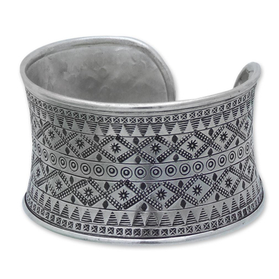 Silver cuff bracelet, 'Fascination' - Fair Trade Hill Tribe 950 Silver Cuff Bracelet