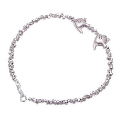 Silver anklet, 'Twin Fish' - 950 silver anklet
