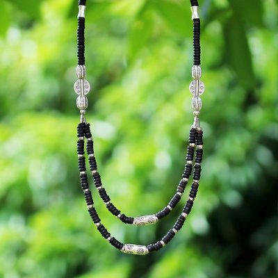 Coconut shell strand necklace, 'Lianas' - Coconut shell strand necklace