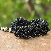 Coconut shell braided bracelet, 'Black Forest'
