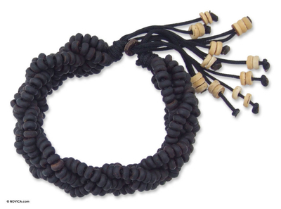 Coconut shell braided bracelet, 'Black Forest' - Coconut shell braided bracelet
