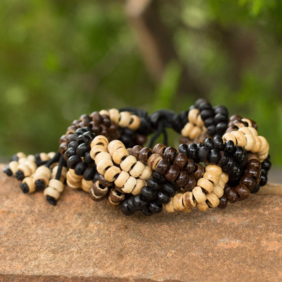 Coconut shell braided bracelet, 'Brown Forest' - Coconut shell braided bracelet