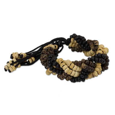 Coconut shell braided bracelet, 'Brown Forest' - Coconut shell braided bracelet