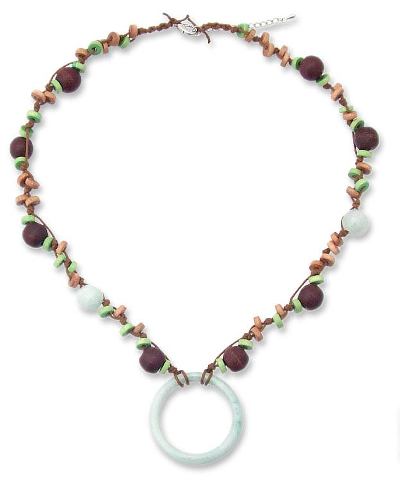 Mango Wood and Jade Pendant Necklace