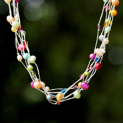 Pearl torsade necklace, 'Party Balloons' - Unique Beaded Pearl Necklace