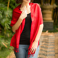 Silk scarf, 'Cherry Supreme' - Red Silk Scarf