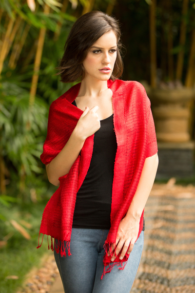 Silk scarf, 'Cherry Supreme' - Red Silk Scarf
