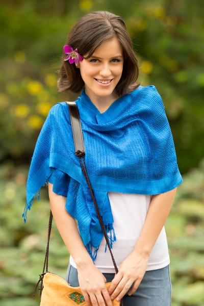 Silk scarf, 'Blueberry Supreme' - Hand Made Silk Scarf