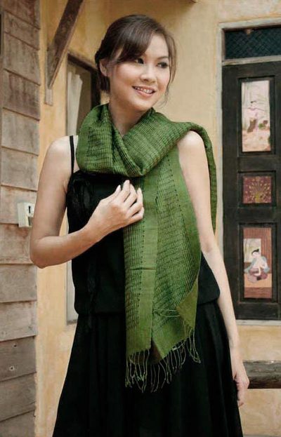 Silk scarf, 'Loden Green Supreme' - Handcrafted Silk Scarf