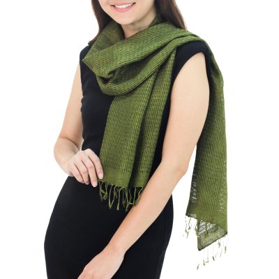 Silk scarf, 'Loden Green Supreme' - Handcrafted Silk Scarf