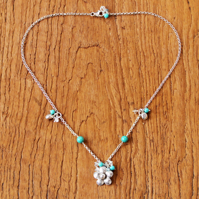 Collar de flores de plata de primera ley - Collar floral de plata de ley y turquesa