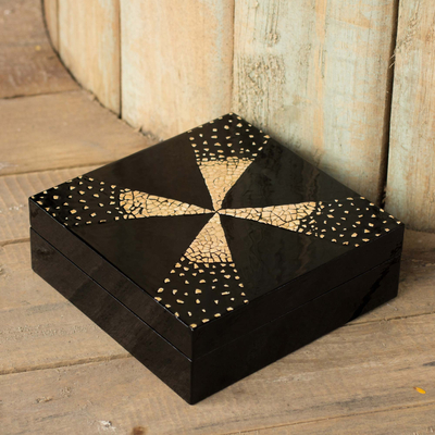 Eggshell mosaic jewelry box, 'Fireworks' - Thai Lacquered Wood Jewelry Box