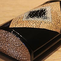Eggshell mosaic jewelry box, 'Shining Diamond' - Handcrafted Eggshell Mosaic jewellery Box