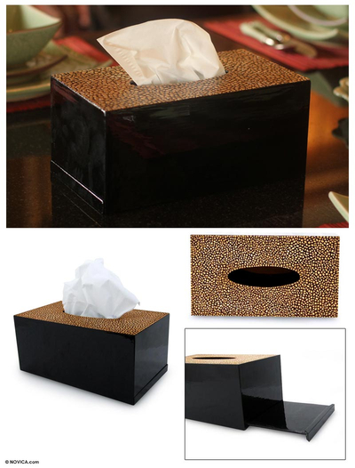 Eggshell mosaic tissue box, 'Storm' - Eggshell mosaic tissue box