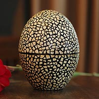 Caja de mosaico de cáscara de huevo, 'Rain' - Caja de madera de mango de laca única