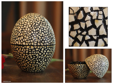 Eggshell mosaic box, 'Rain' - Unique Lacquerware Mango Wood Box