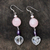 Pendientes colgantes de perlas y cuarzo rosa - Pendientes colgantes de perlas y cuarzo rosa