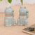 Celadon ceramic statuettes, 'Lucky Cats' (pair) - Celadon Ceramic Sculptures (Pair)