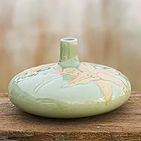 Celadon ceramic vase, 'Green Valley Lily'