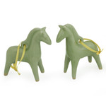 Celadon ceramic ornaments, 'A Season for Horses' (pair) - Unique Celadon Ceramic Christmas Ornaments (Pair)