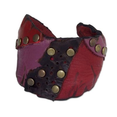Leather cuff bracelet, 'Violet Rose' - Hand Made Leather Cuff Bracelet