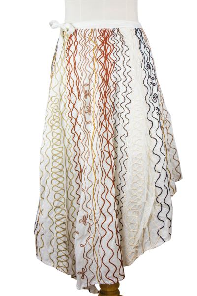 Cotton wrap around skirt, 'Hill Tribe Chic' - Embroidered Wrap Skirt
