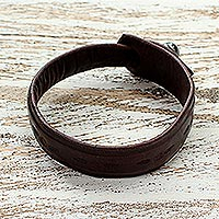 Leather wristband bracelet, 'Floral Chimes'