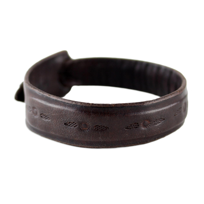 Leather wristband bracelet, 'Floral Chimes' - Leather wristband bracelet
