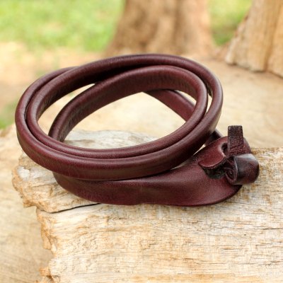 Leather wrap bracelet, 'Brown Triple Twist' - Unique Leather Wrap Bracelet