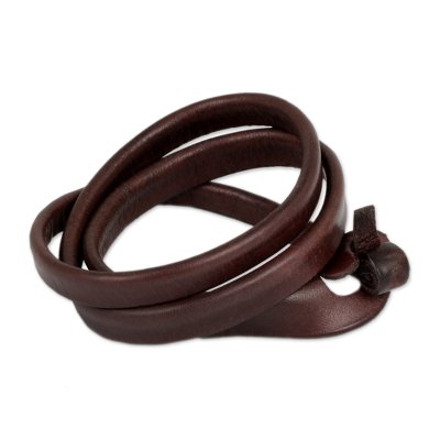 Leather wrap bracelet, 'Brown Triple Twist' - Unique Leather Wrap Bracelet