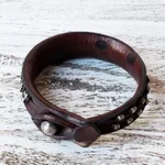 Leather wristband bracelet, 'Mountain Rock' - Leather wristband bracelet