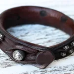 Leather wristband bracelet, 'Mountain Rock' - Leather wristband bracelet