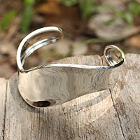 Sterling silver cuff bracelet, 'Silver Wave'