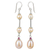 Pearl dangle earrings, 'Pink Lotus' - Handmade Bridal Sterling Silver and Pearl Earrings thumbail