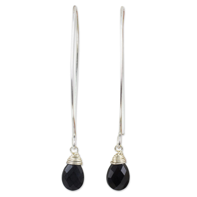 Black spinel dangle earrings, 'Sublime' - Sterling Silver and Black Spinel Drop Earrings