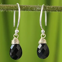 Black spinel dangle earrings, 'Glowing Exotic'