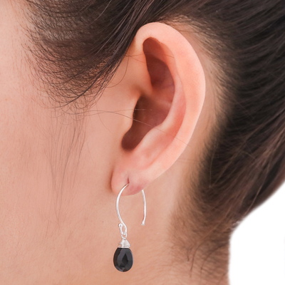 Black spinel dangle earrings, 'Glowing Exotic' - Women's Silver and Spinel Dangle Earrings