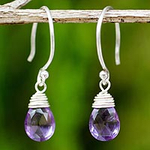 Silver and Amethyst Damgle Earrings, 'Glowing Exotic'