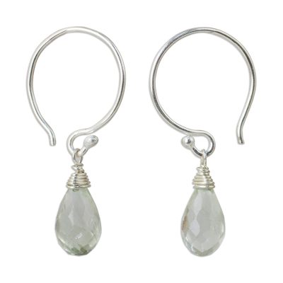 Quartz dangle earrings, 'Glowing Exotic' - Handcrafted Silver and Quartz Earrings from Thailand