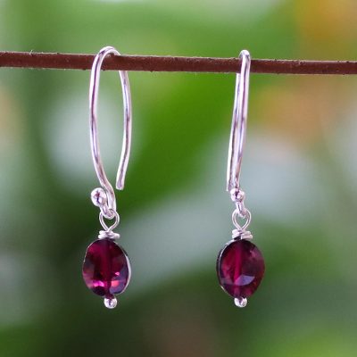 Garnet dangle earrings, 'Glowing Exotic' - Sterling Silver and Garnet Dangle Earrings