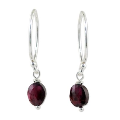 Garnet dangle earrings, 'Glowing Exotic' - Sterling Silver and Garnet Dangle Earrings