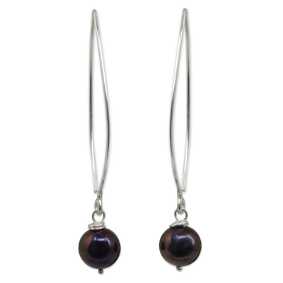 Pearl dangle earrings, 'Sublime Darkness' - Sterling Silver and Pearl Dangle Earrings