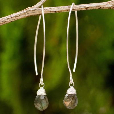 Labradorite dangle earrings, 'Sublime' - Sterling Silver and Labradorite Dangle Earrings