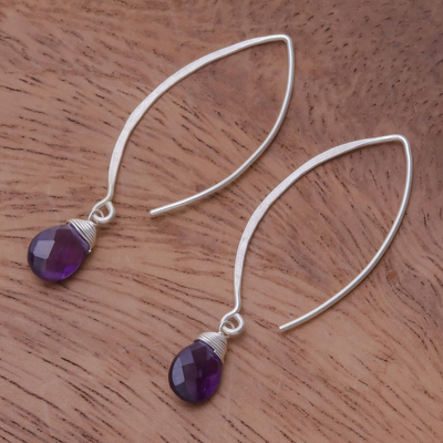 Amethyst dangle earrings, 'Sublime' - Handcrafted Silver and Amethyst Earrings