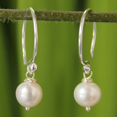 Pearl dangle earrings, 'Snow Queen' - Pearl dangle earrings
