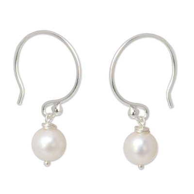 Pearl dangle earrings, 'Snow Queen' - Pearl dangle earrings