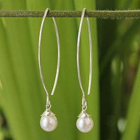 Pearl dangle earrings, 'Sublime' - Thai Sterling Silver and Pearl Earrings
