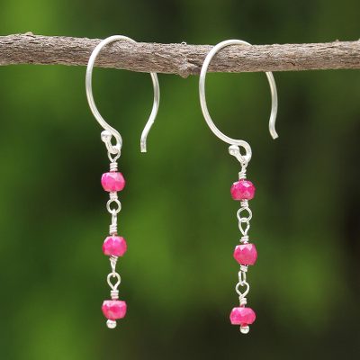 Ruby dangle earrings, 'Swinging in the Rain' - Ruby dangle earrings