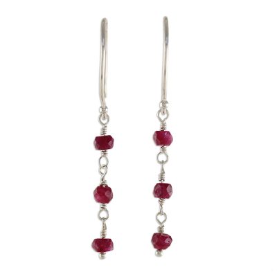Ruby dangle earrings, 'Swinging in the Rain' - Ruby dangle earrings